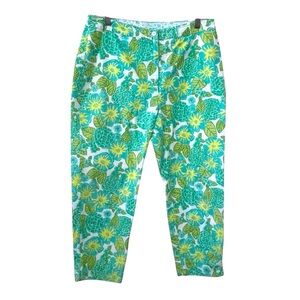 VTG LILLY PULITZER Seersucker Capri Pants Women’s Sz 10 Green Crop Floral Resort